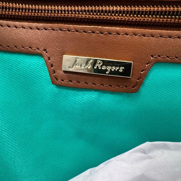 NWT Jack Rogers Bianca 100% Leather Tote Bag Brown Dual Braided Straps *Flaw* - Picture 7 of 13